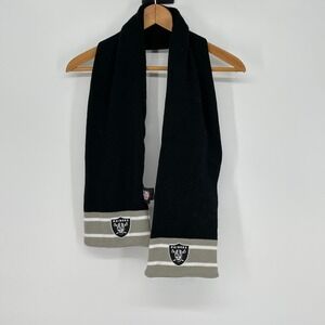 NFL Raiders Scarf Football‎ Team Black Gray Striped Logo Winter Knitwear